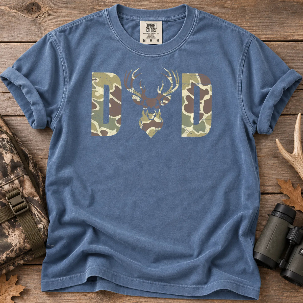 Old School Camo Dad Hunting T-Shirt in Blue Jean