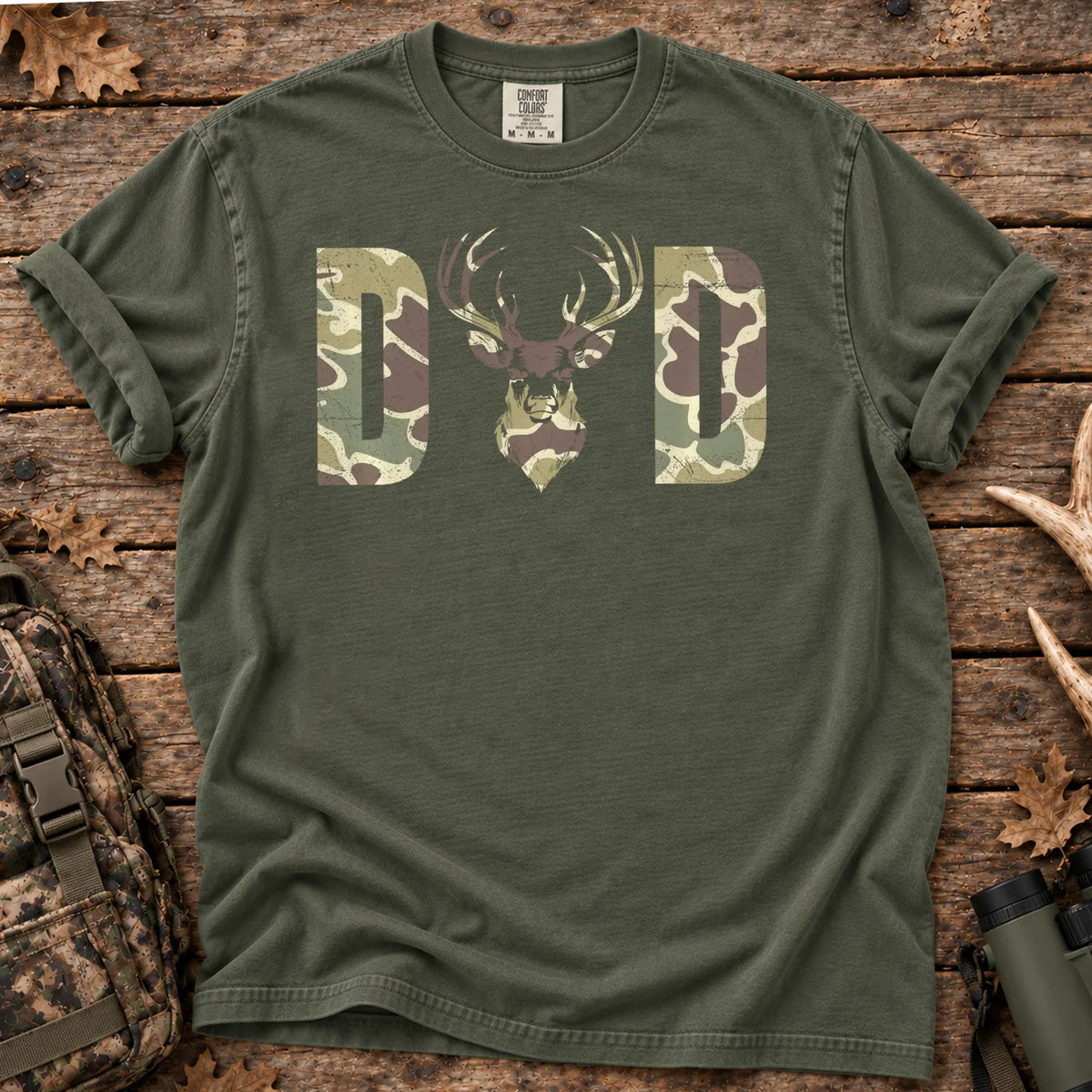 Old School Camo Dad Hunting T-Shirt in Moss