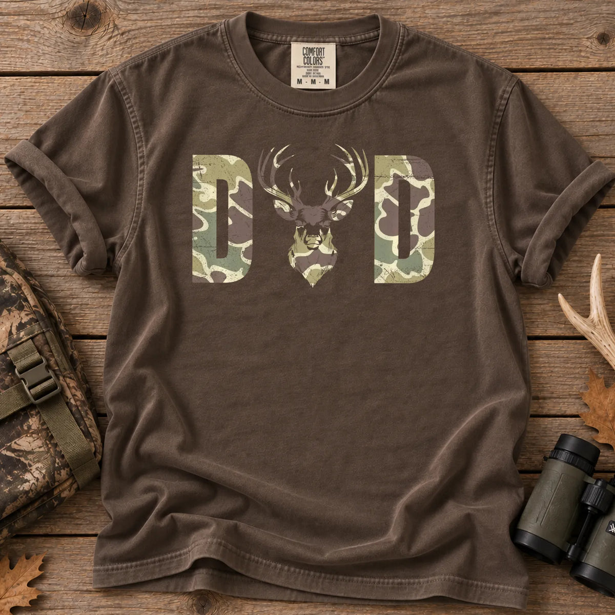 Old School Camo Dad Hunting T-Shirt in Espresso