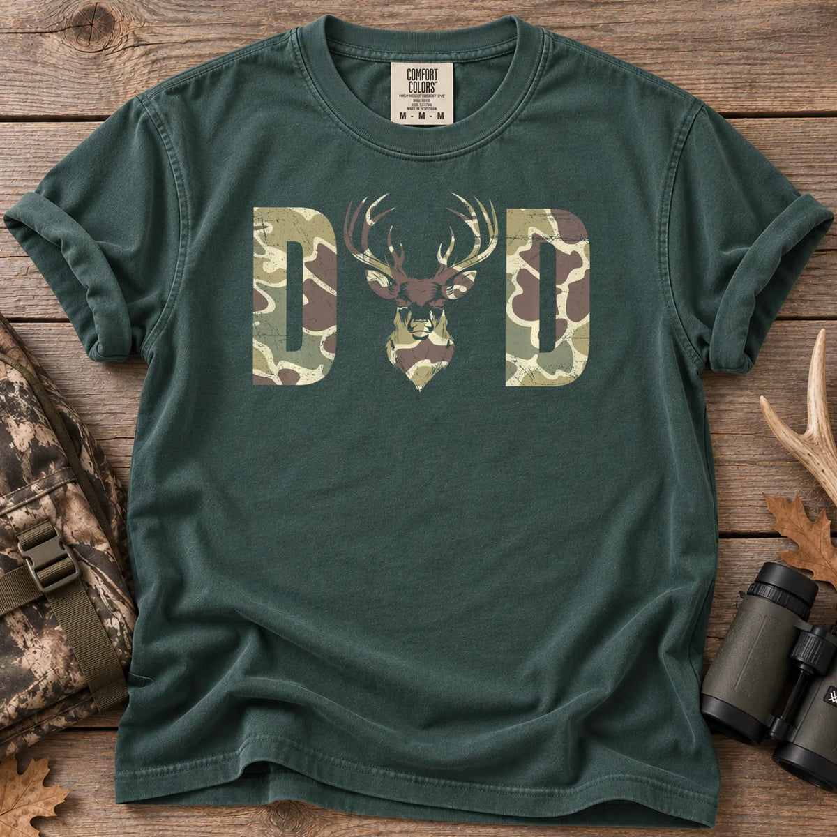 Old School Camo Dad Hunting T-Shirt Blue Spruce - Front