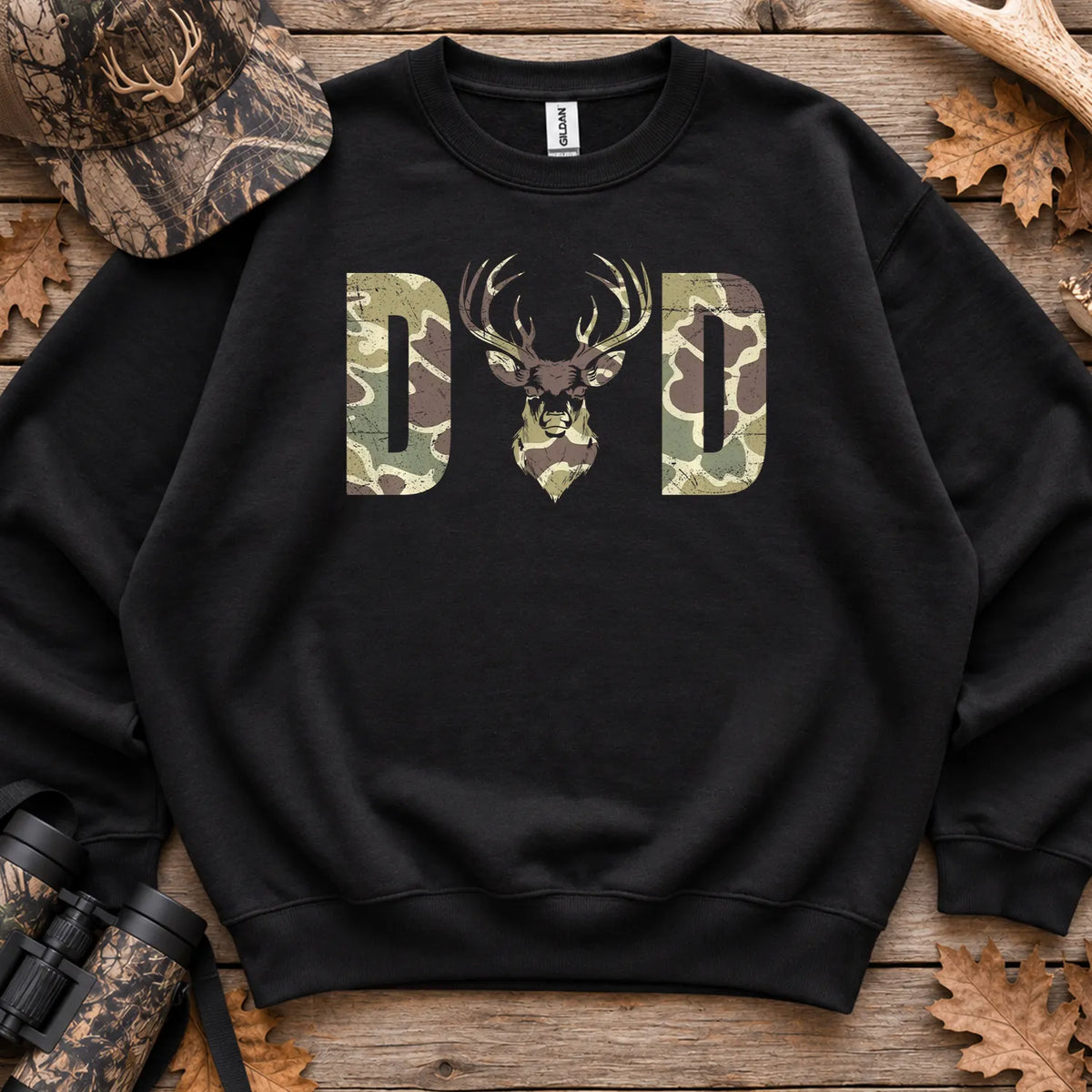 Old School Camo Hunting Dad Sweatshirt in Black