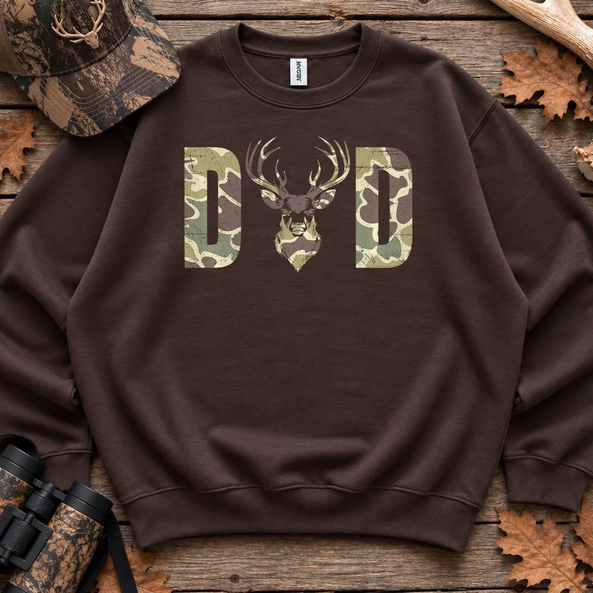 Old School Camo Hunting Dad Sweatshirt in Dark Chocolate