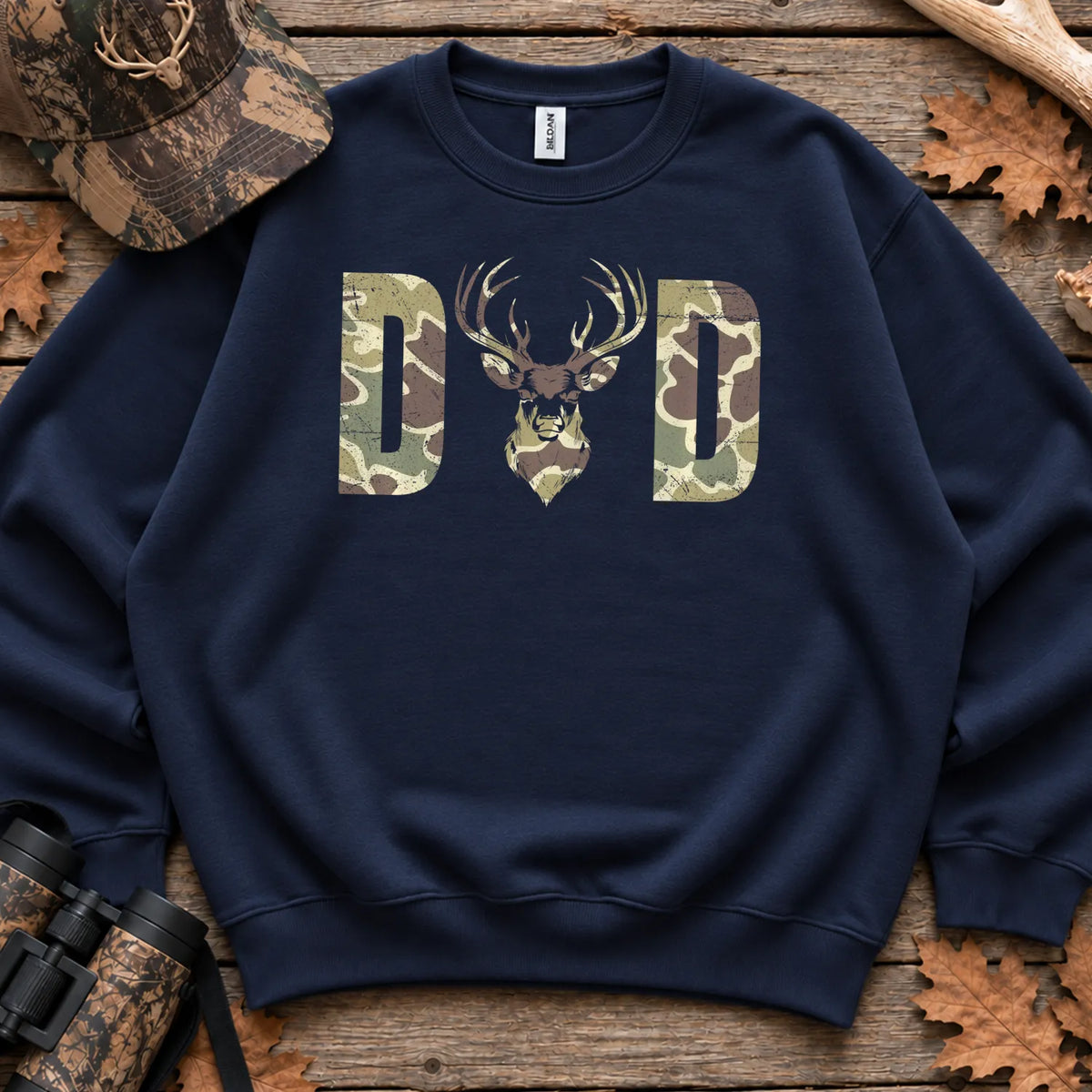 Old School Camo Hunting Dad Sweatshirt in Navy