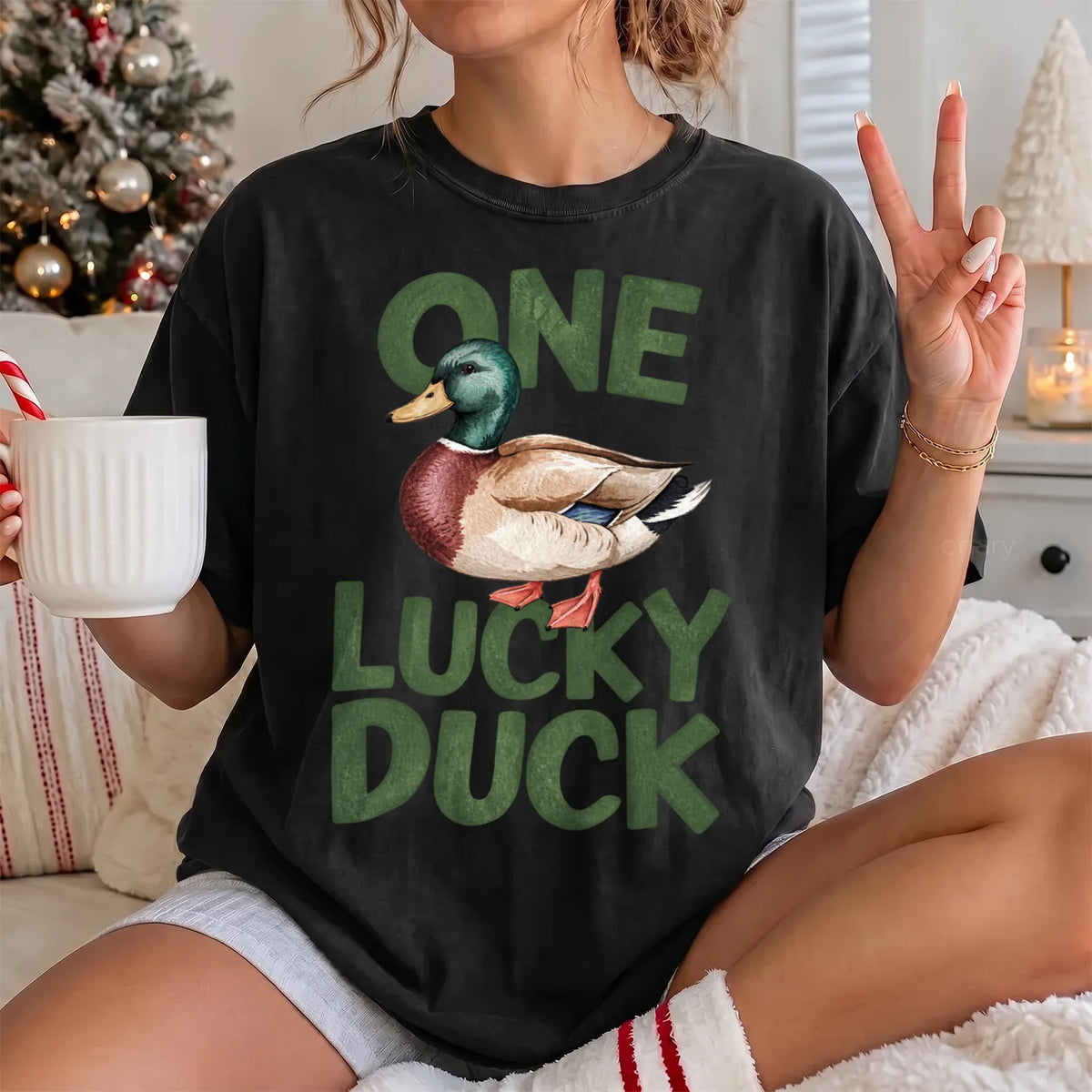 One Lucky Duck T-Shirt Women model in Black