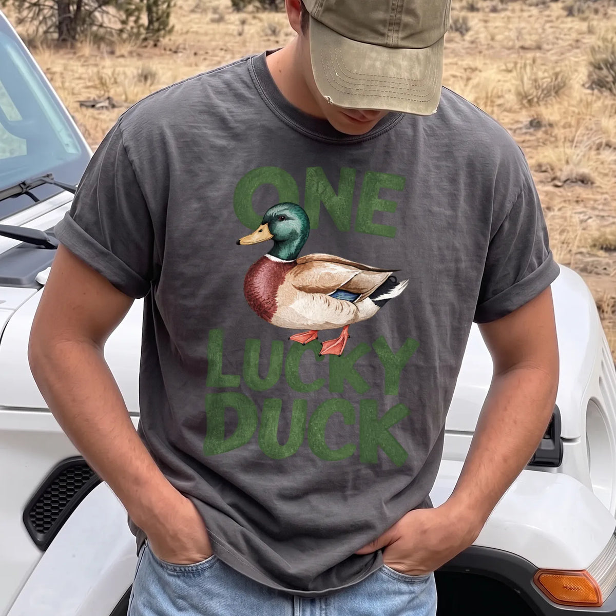 One Lucky Duck T-Shirt Men model in Pepper