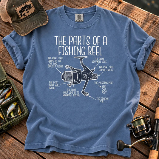 Parts of a Fishing Reel T-Shirt in Blue Jean