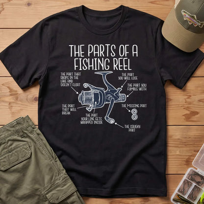 Parts of a Fishing Reel T-Shirt in Black