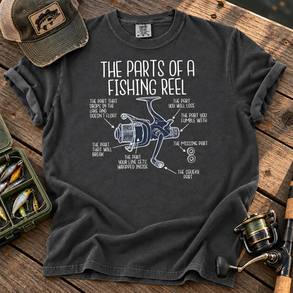 Parts of a Fishing Reel T-Shirt in Pepper