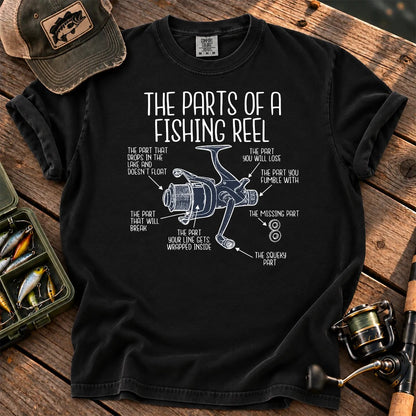 Parts of a Fishing Reel T-Shirt in Black