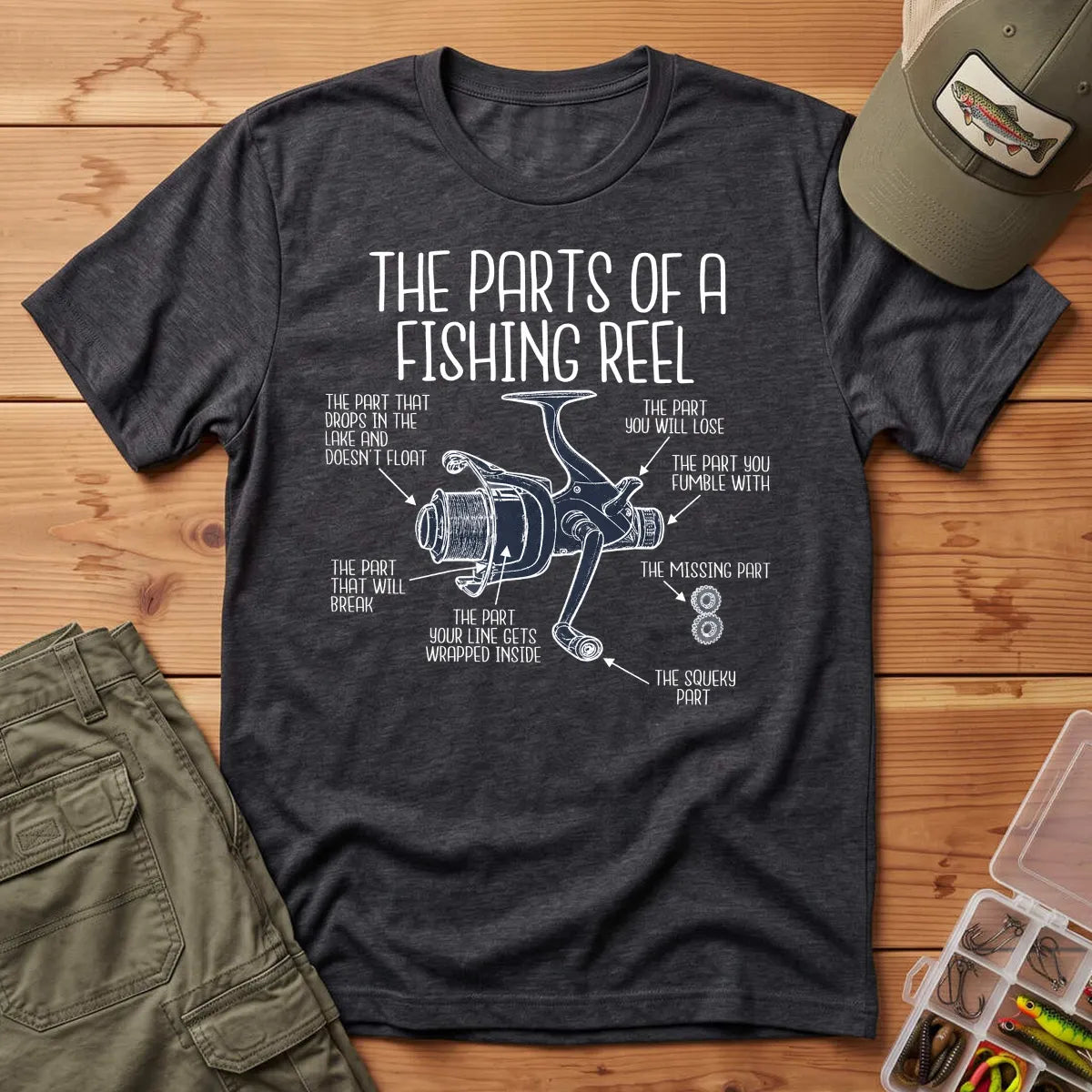 Parts of a Fishing Reel T-Shirt in Dark Heather