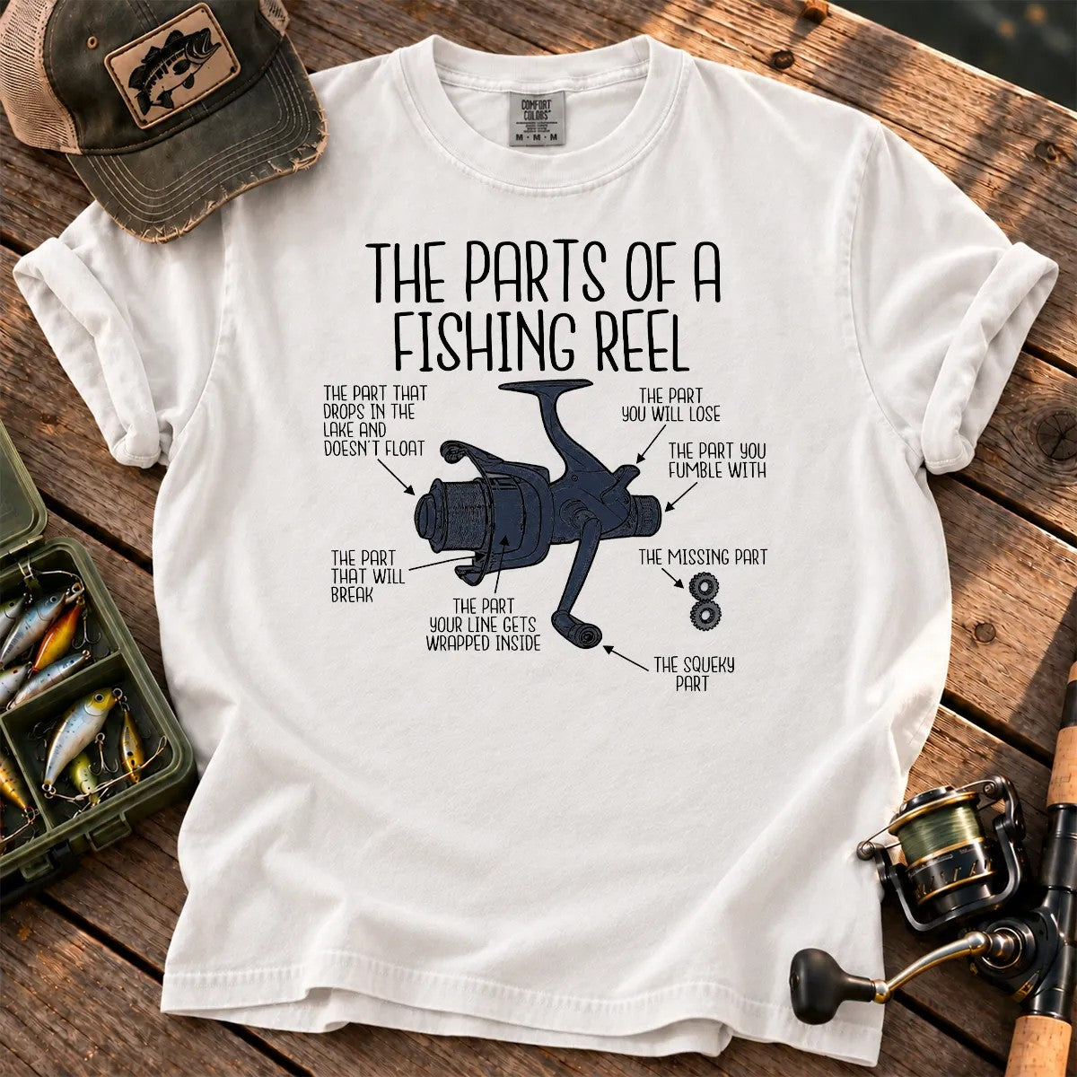 Parts of a Fishing Reel T-Shirt in White