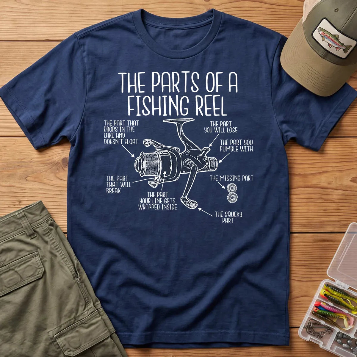 Parts of a Fishing Reel T-Shirt in Navy