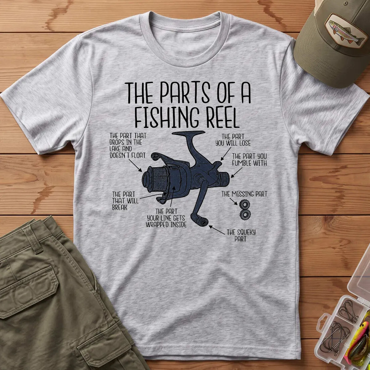 Parts of a Fishing Reel T-Shirt in Sport Grey