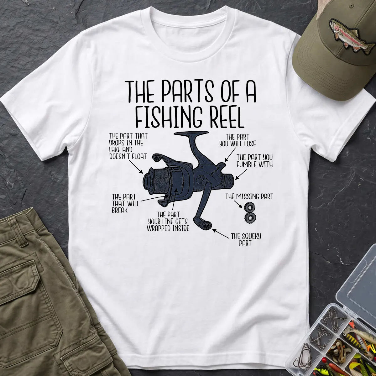 Parts of a Fishing Reel T-Shirt in White