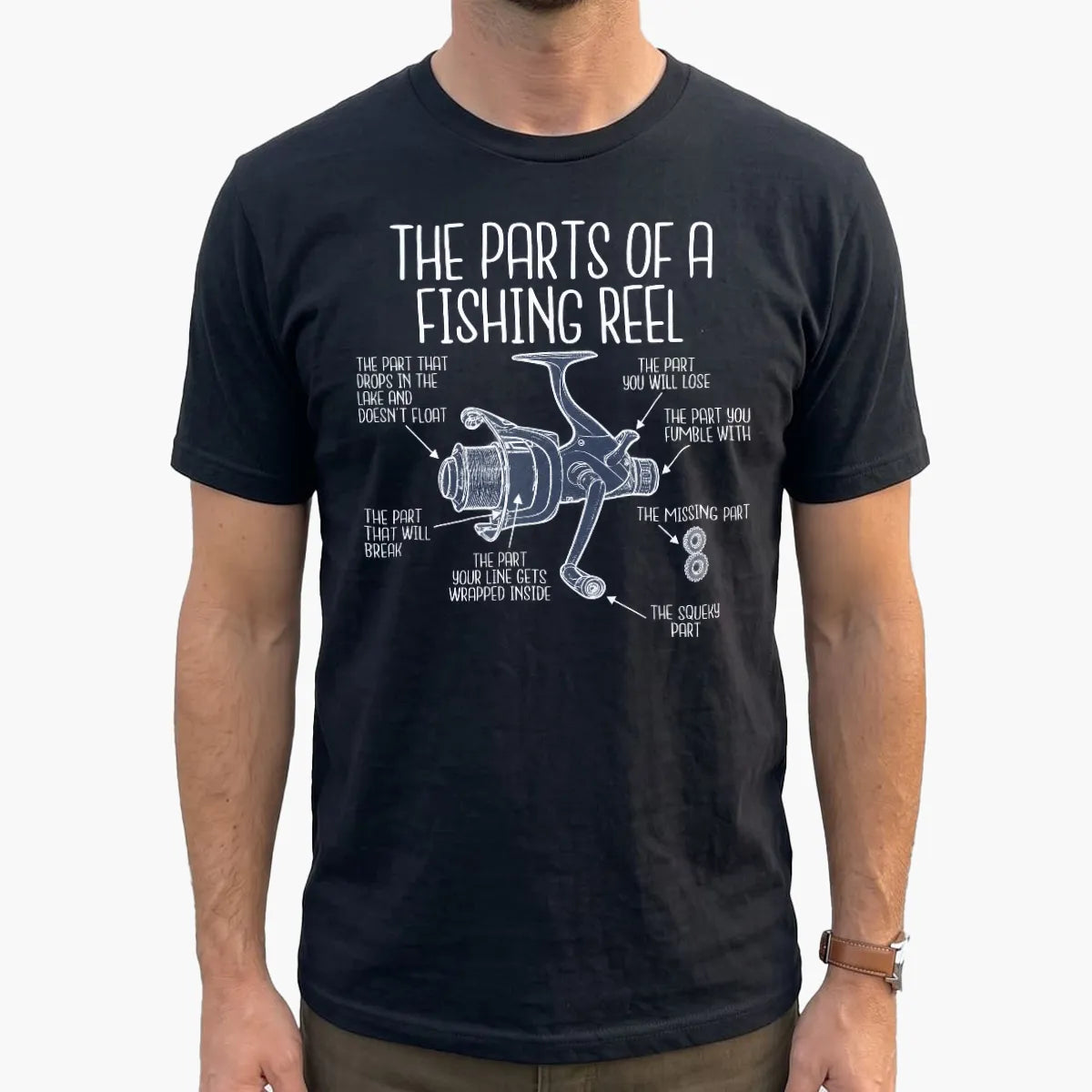 Parts of a Fishing Reel T-Shirt lifestyle mockup