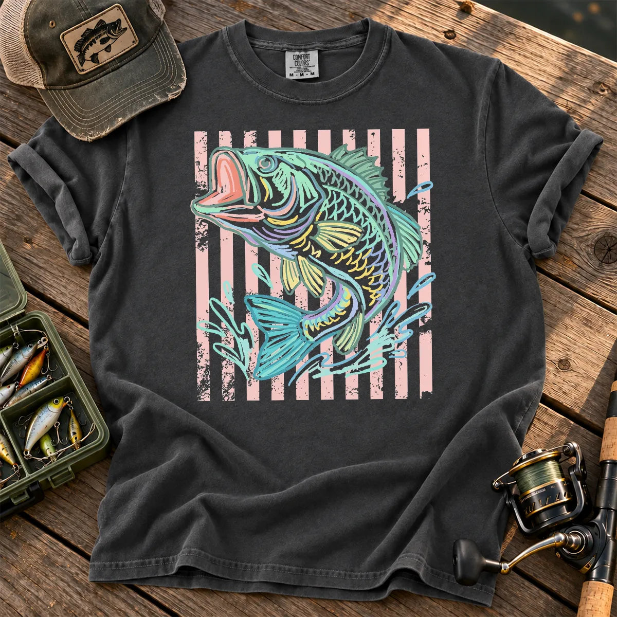 Pastel Stripe Bass T-Shirt in Pepper