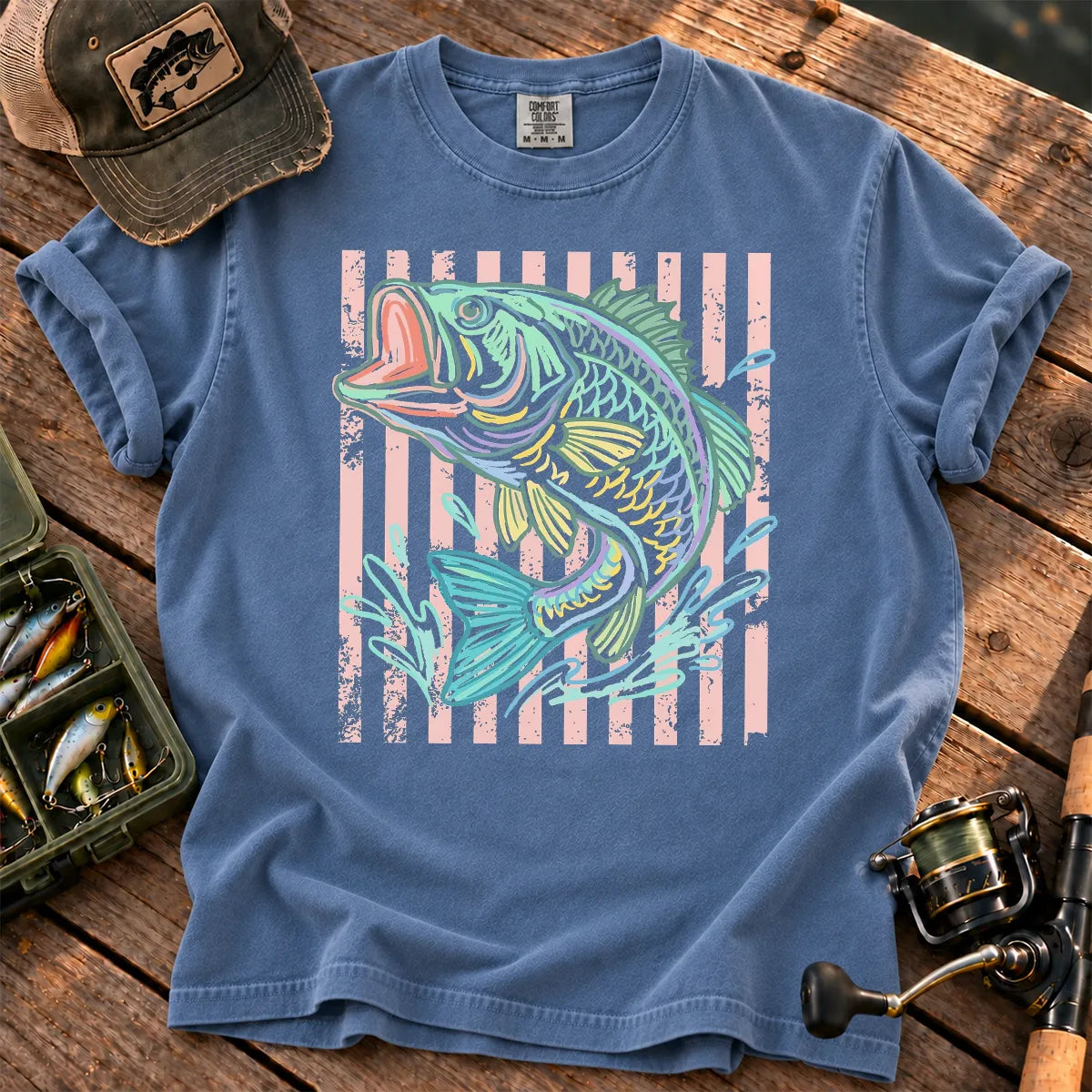 Pastel Stripe Bass T-Shirt in Blue Jean