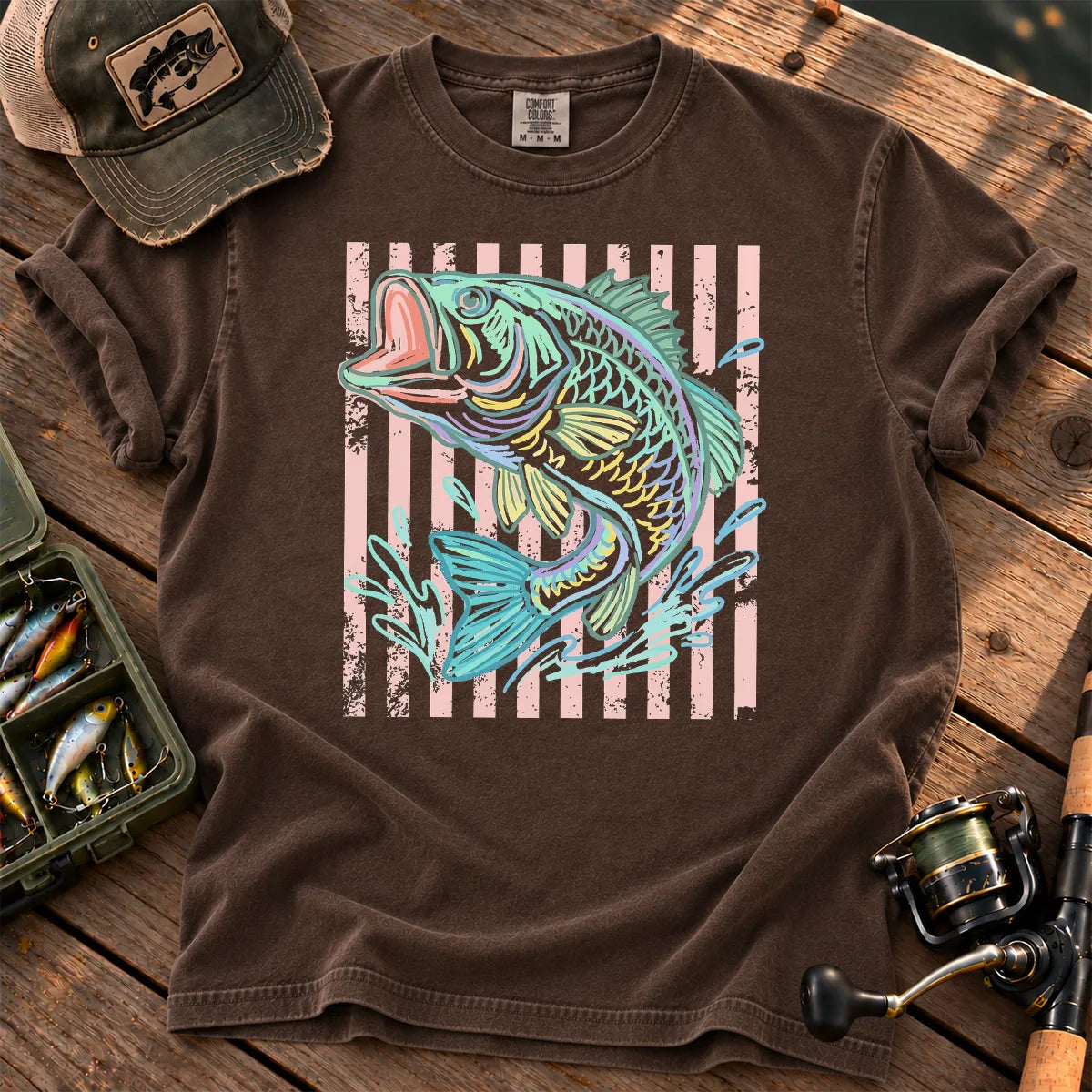 Pastel Stripe Bass T-Shirt in Espresso