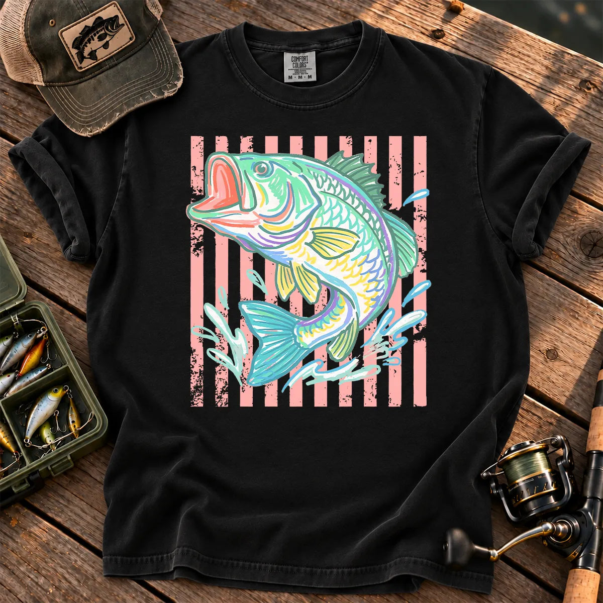 Pastel Stripe Largemouth T-Shirt in Black