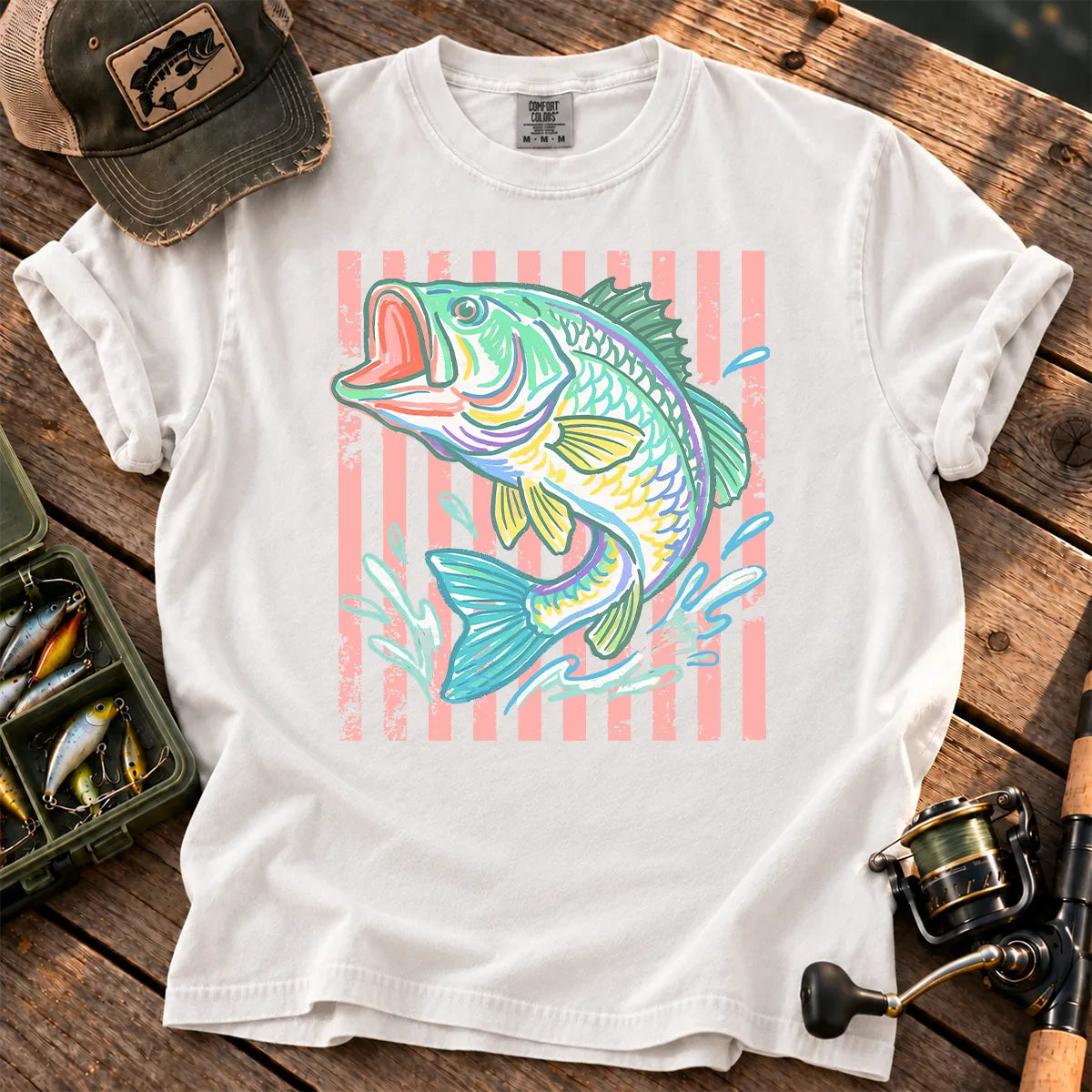 Pastel Stripe Largemouth T-Shirt in White