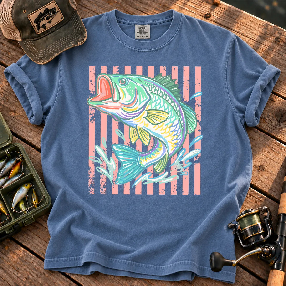 Pastel Stripe Largemouth T-Shirt in Blue Jean