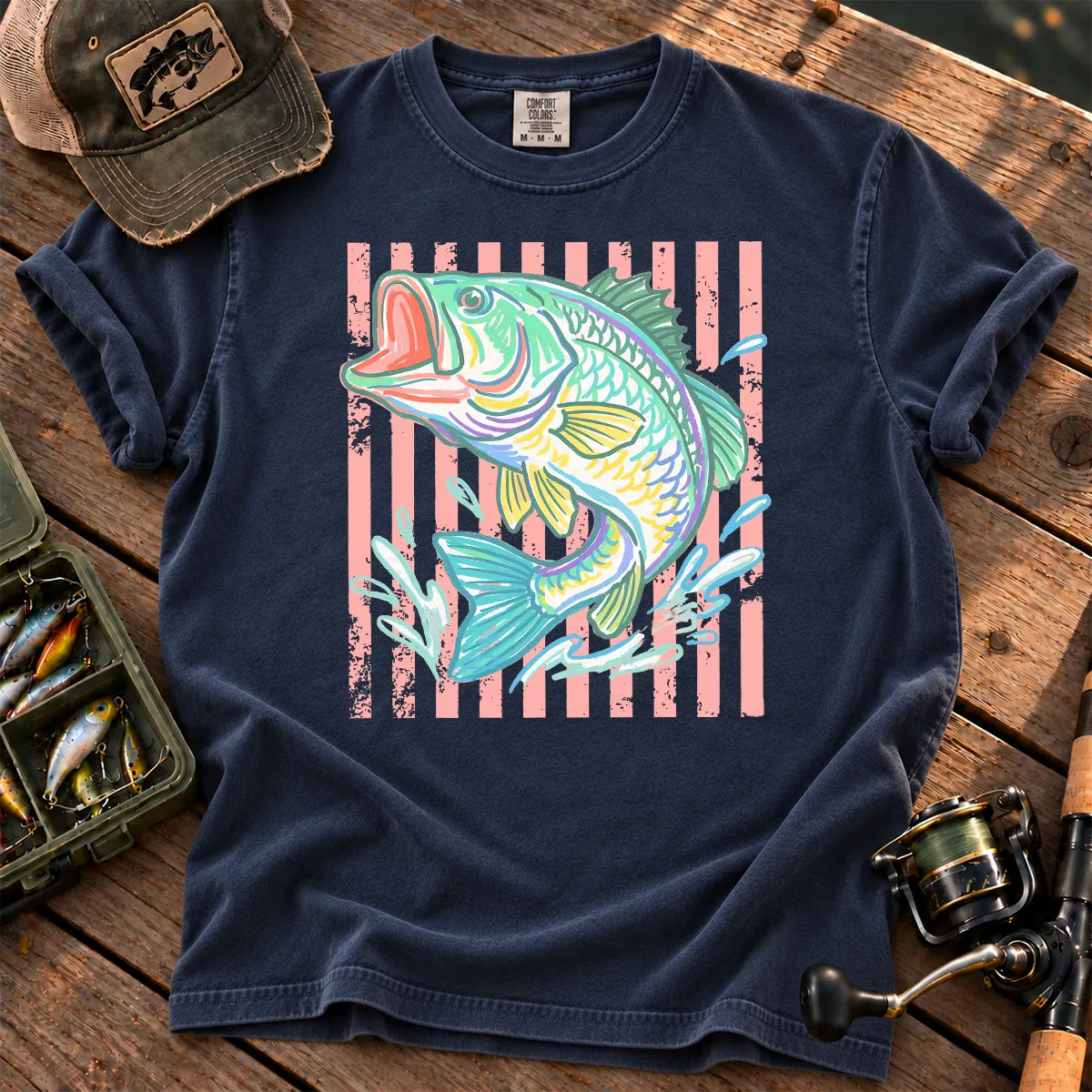 Pastel Stripe Largemouth T-Shirt in True Navy