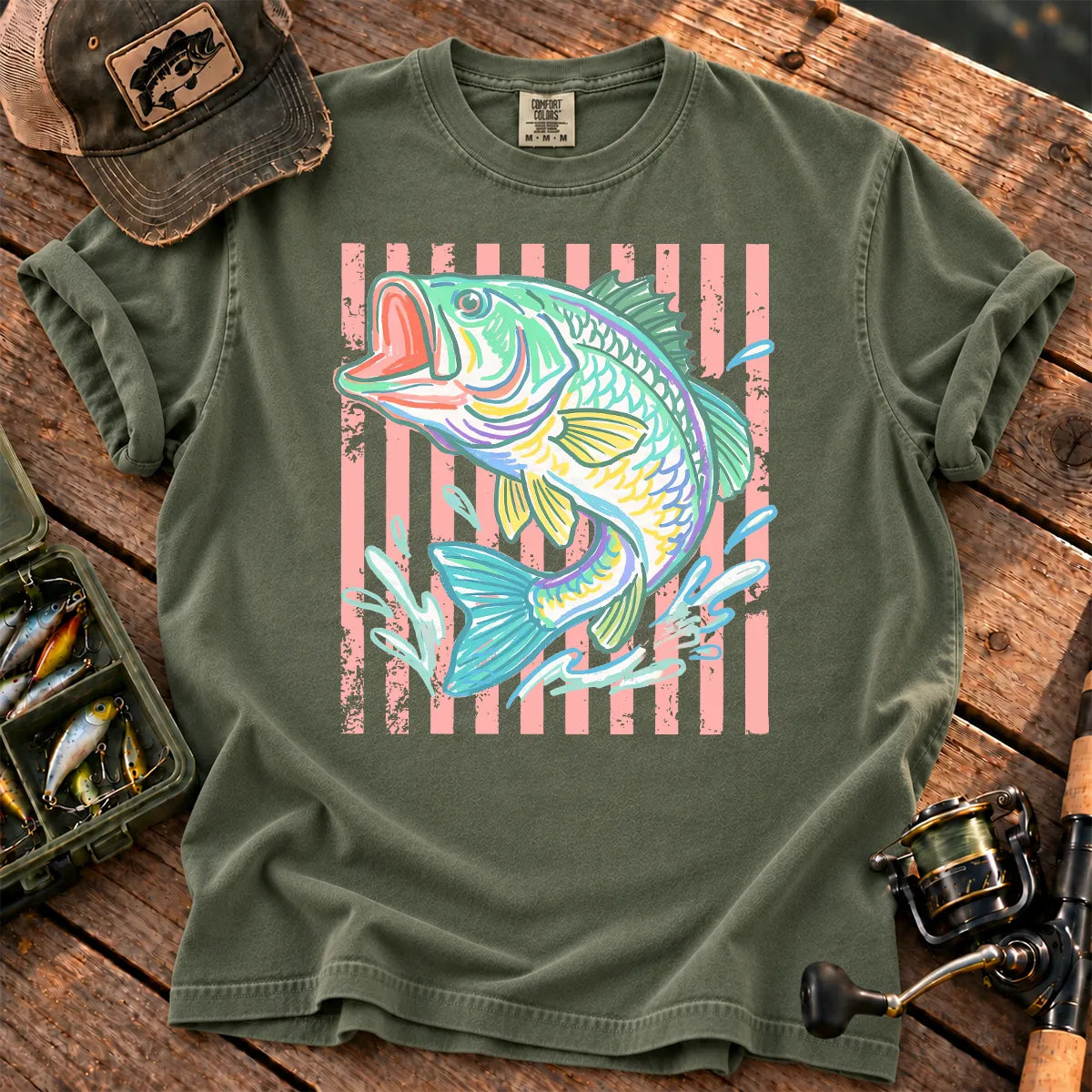 Pastel Stripe Largemouth T-Shirt in Moss
