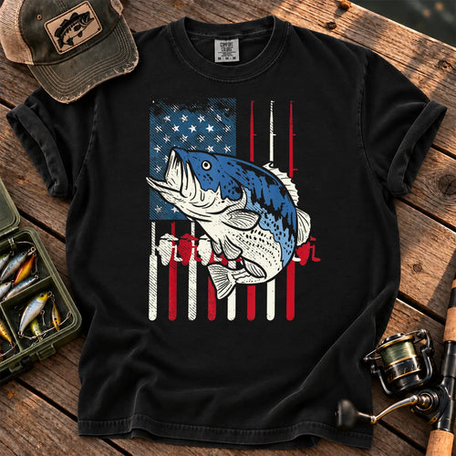 Patriotic Bass Fishing T-Shirt in Black