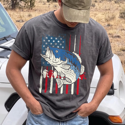 Patriotic Bass Fishing T-Shirt Men model in Pepper