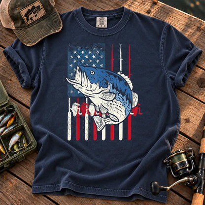Patriotic Bass Fishing T-Shirt in True Navy