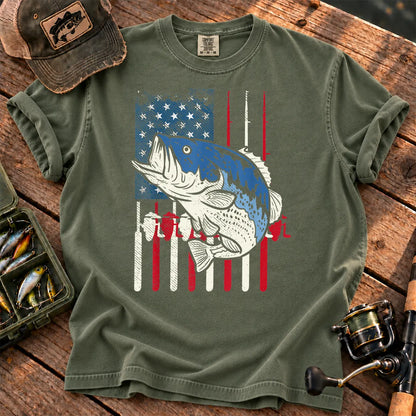 Patriotic Bass Fishing T-Shirt in Moss