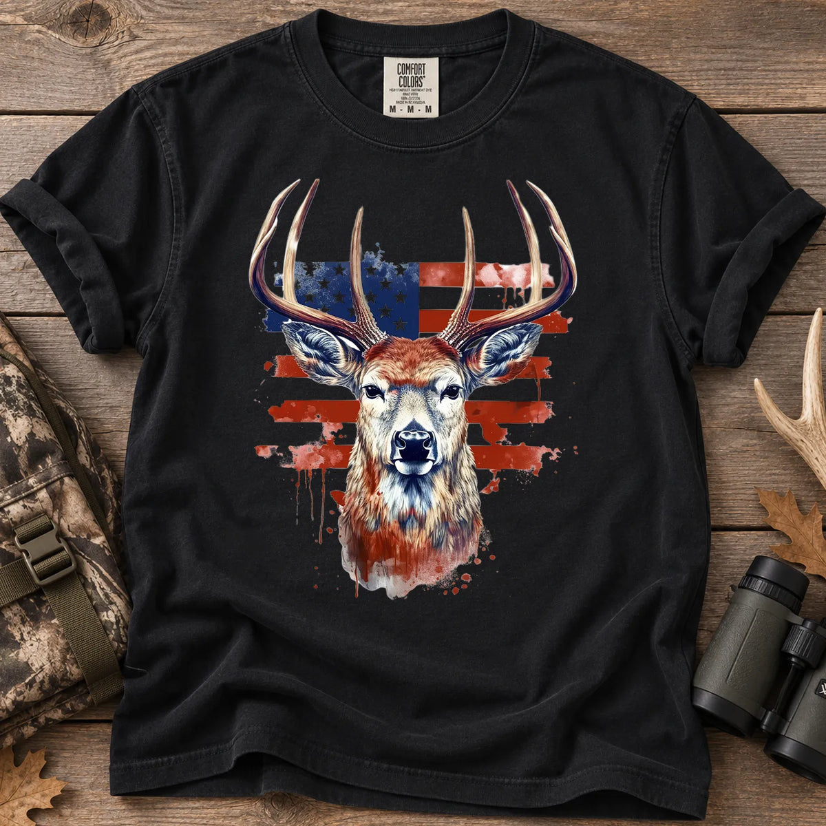 Patriotic Buck Hunting T-Shirt in Black