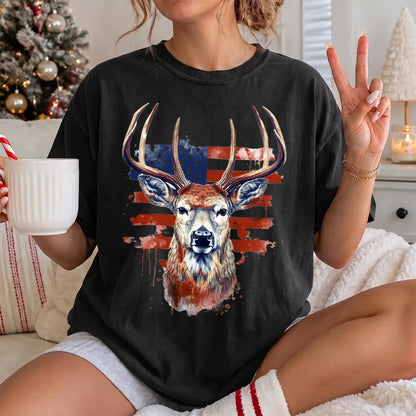 Patriotic Buck Hunting T-Shirt Women model in Black