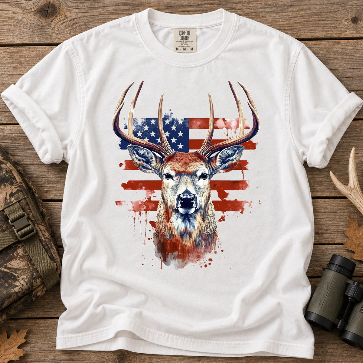 Patriotic Buck Hunting T-Shirt in White