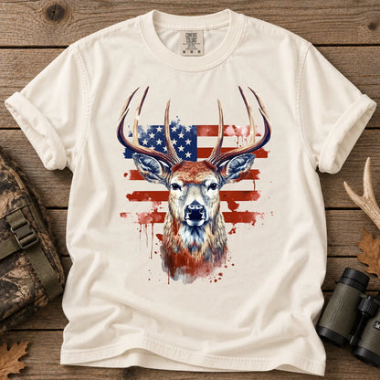 Patriotic Buck Hunting T-Shirt in Ivory
