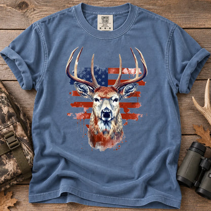 Patriotic Buck Hunting T-Shirt in Blue Jean