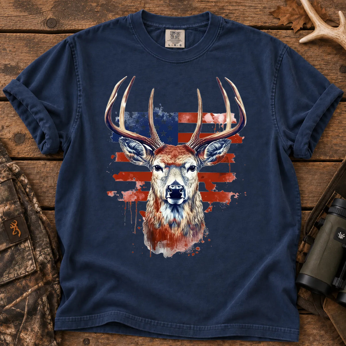Patriotic Buck Hunting T-Shirt in True Navy