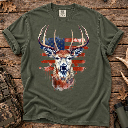 Patriotic Buck Hunting T-Shirt in Moss
