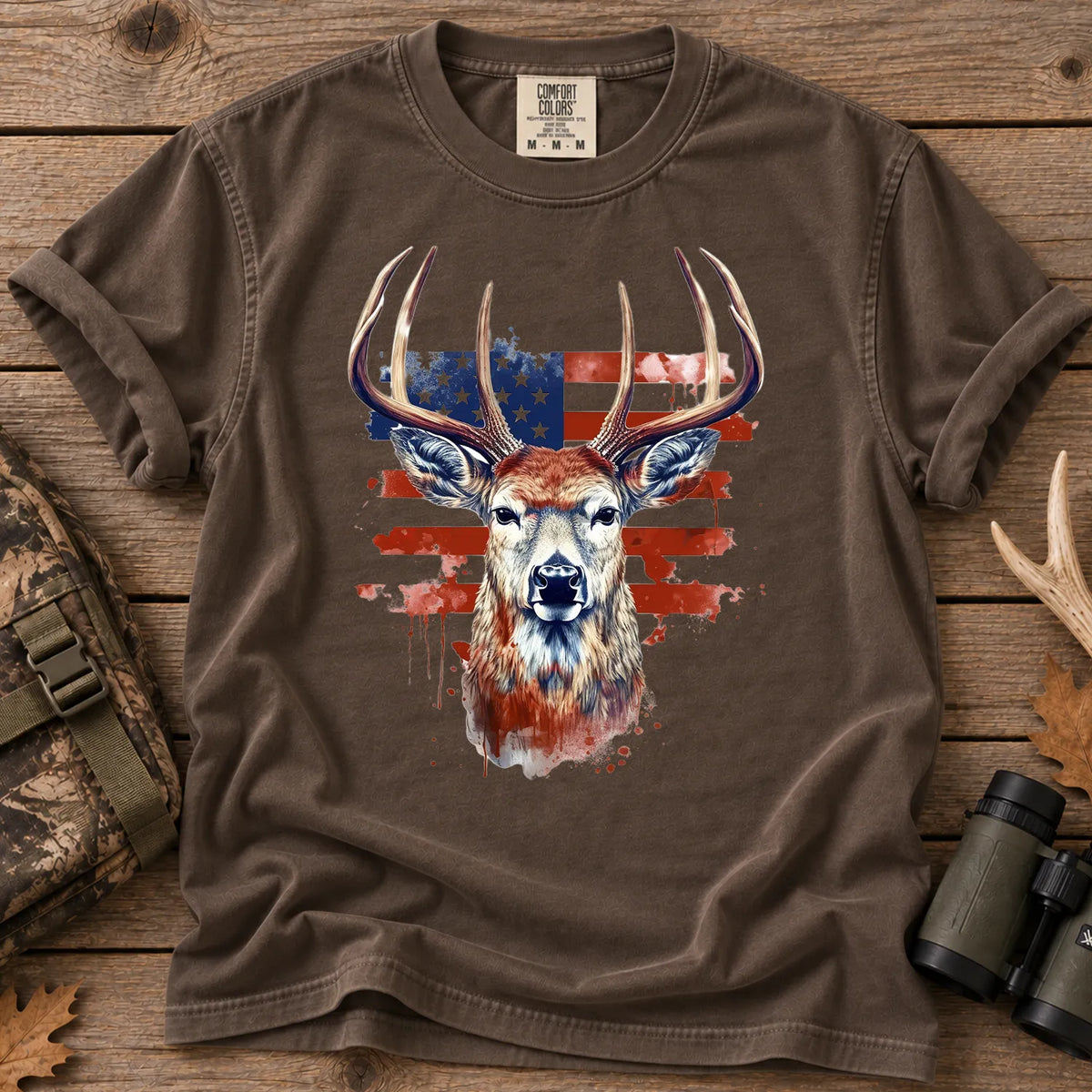 Patriotic Buck Hunting T-Shirt in Espresso