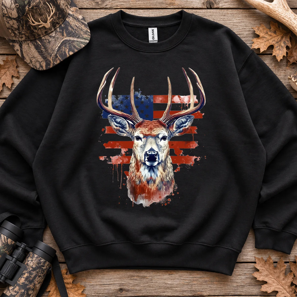 Patriotic Deer Head Sweatshirt in Black