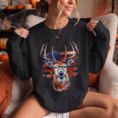 Patriotic Deer Head Sweatshirt Women model in Black