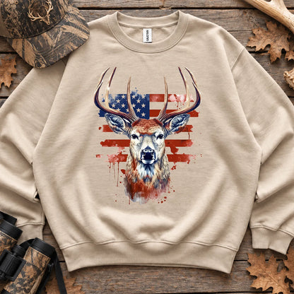 Patriotic Deer Head Sweatshirt in Sand