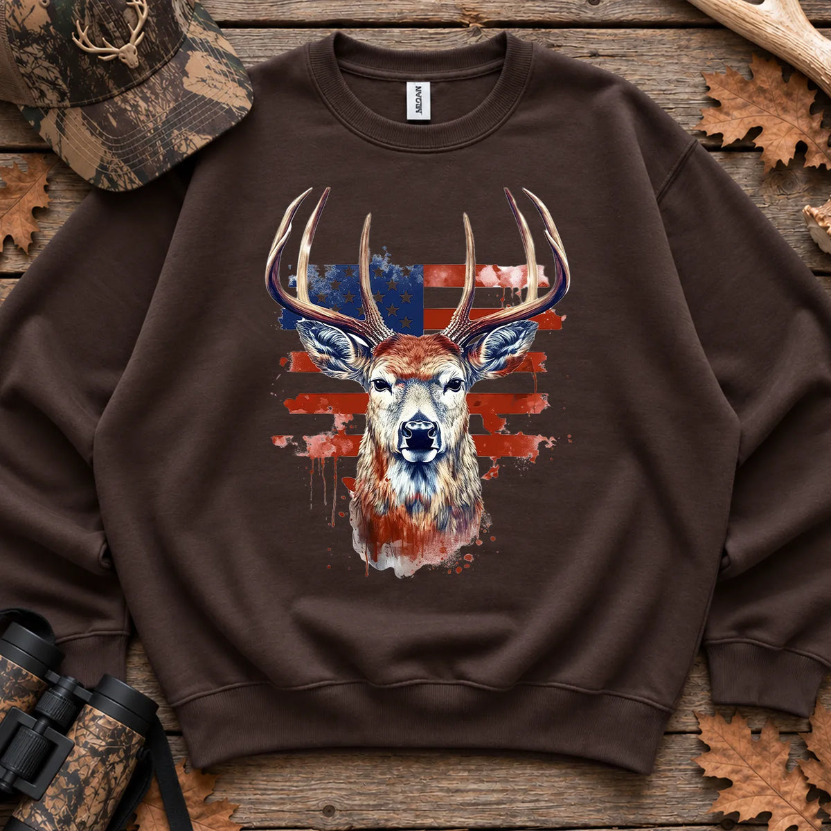 Patriotic Deer Head Sweatshirt in Dark Chocolate