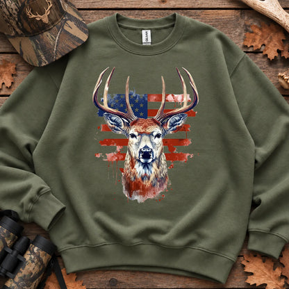 Patriotic Deer Head Sweatshirt in Military Green