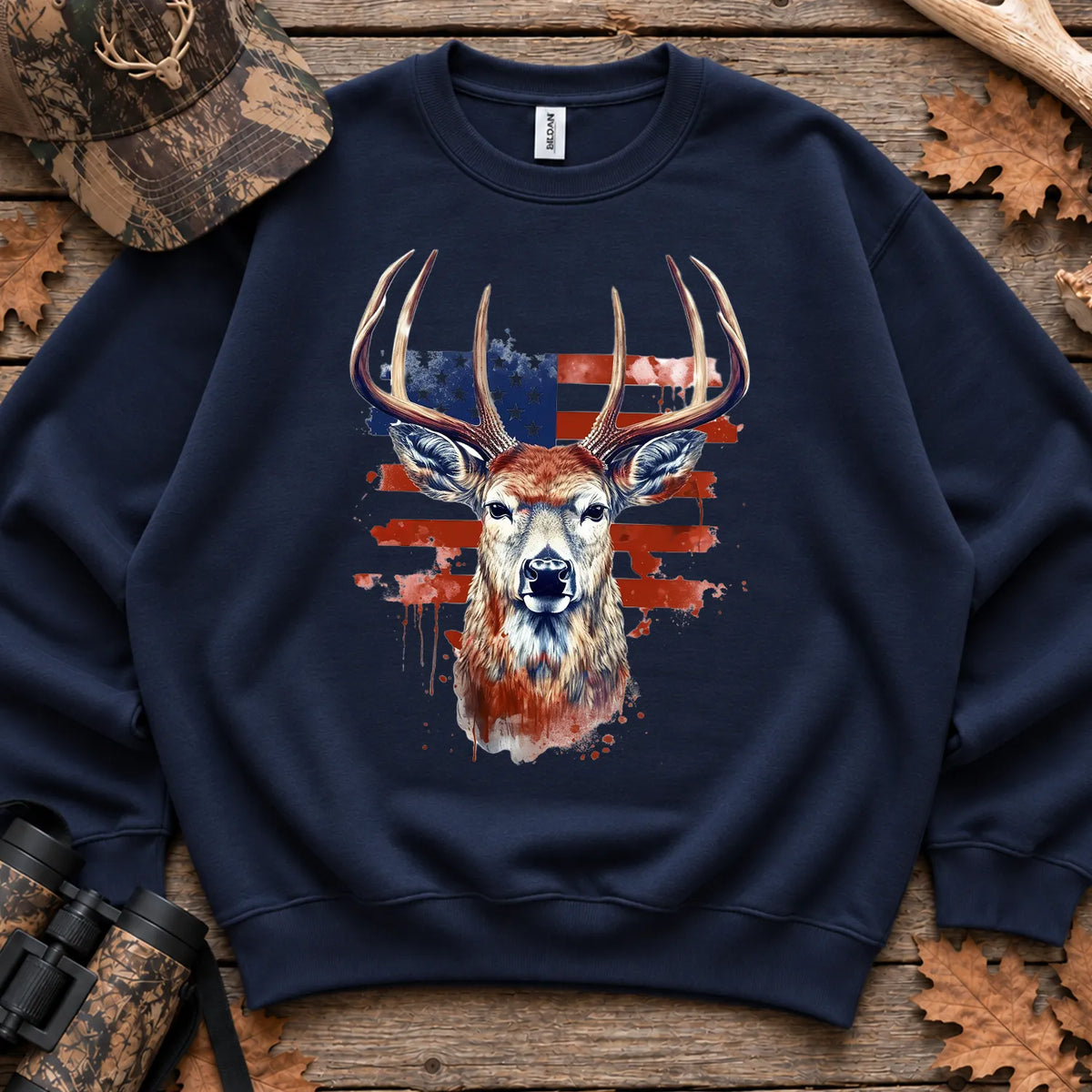 Patriotic Deer Head Sweatshirt in Navy
