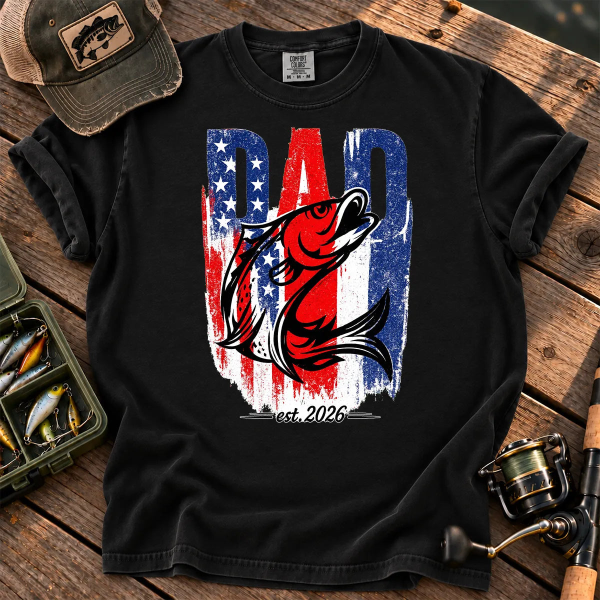 Patriotic Fishing Dad T-Shirt in Black