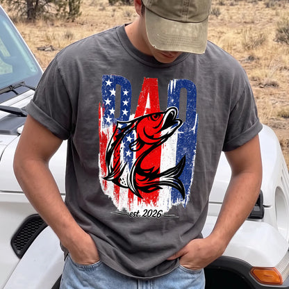 Patriotic Fishing Dad T-Shirt Men model in Pepper