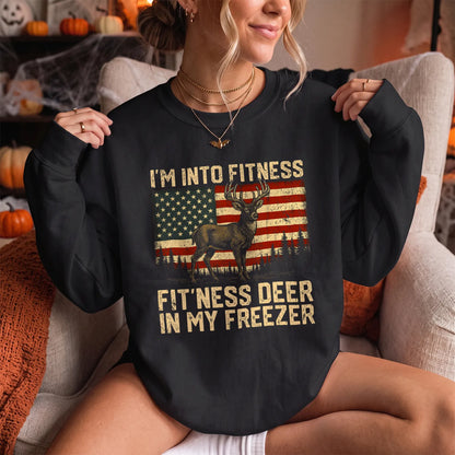 Patriotic Fitness Deer Freezer Sweatshirt Women model in Black