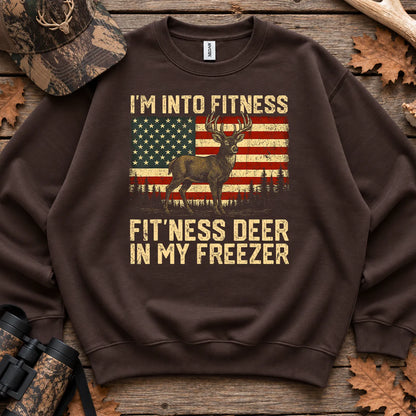 Patriotic Fitness Deer Freezer Sweatshirt in Dark Chocolate