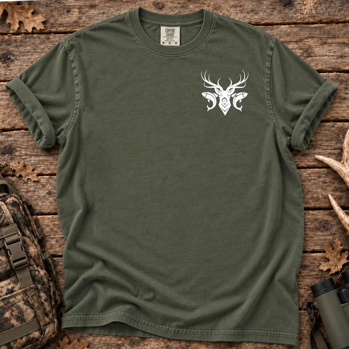 Patriotic Hunting and Fishing T-Shirt in Moss